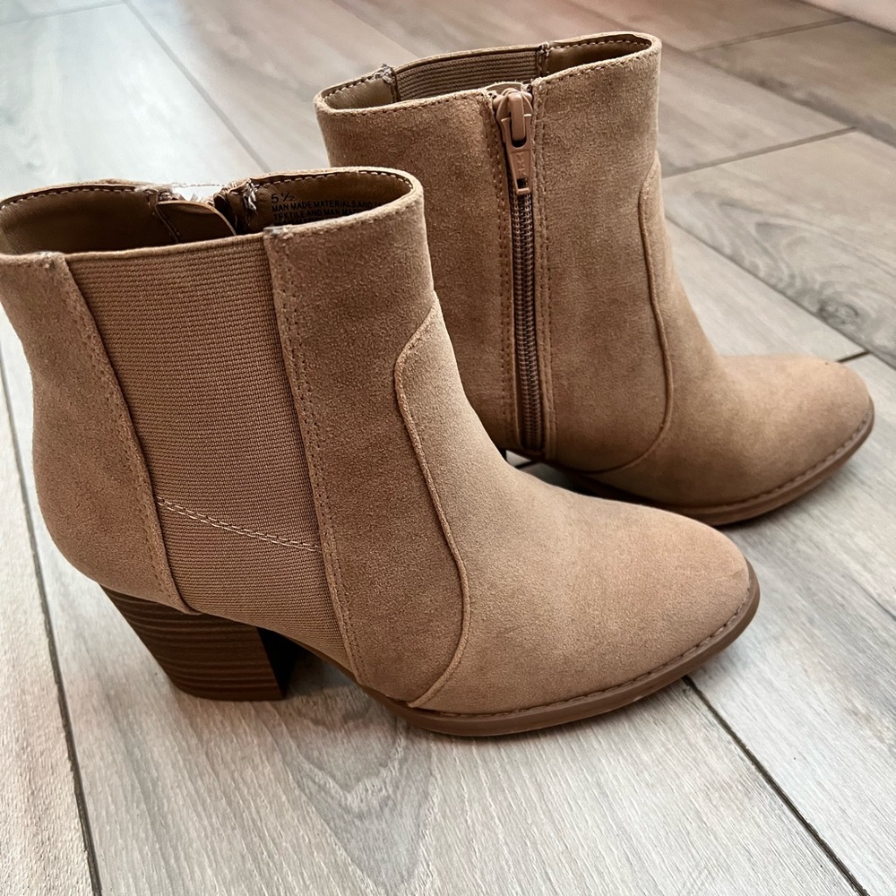Camel color suede like ankle boots in size 5.5.